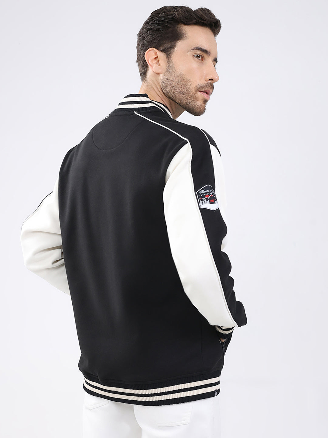 Men Black Self Design Round Neck Full Sleeve Sweatshirt