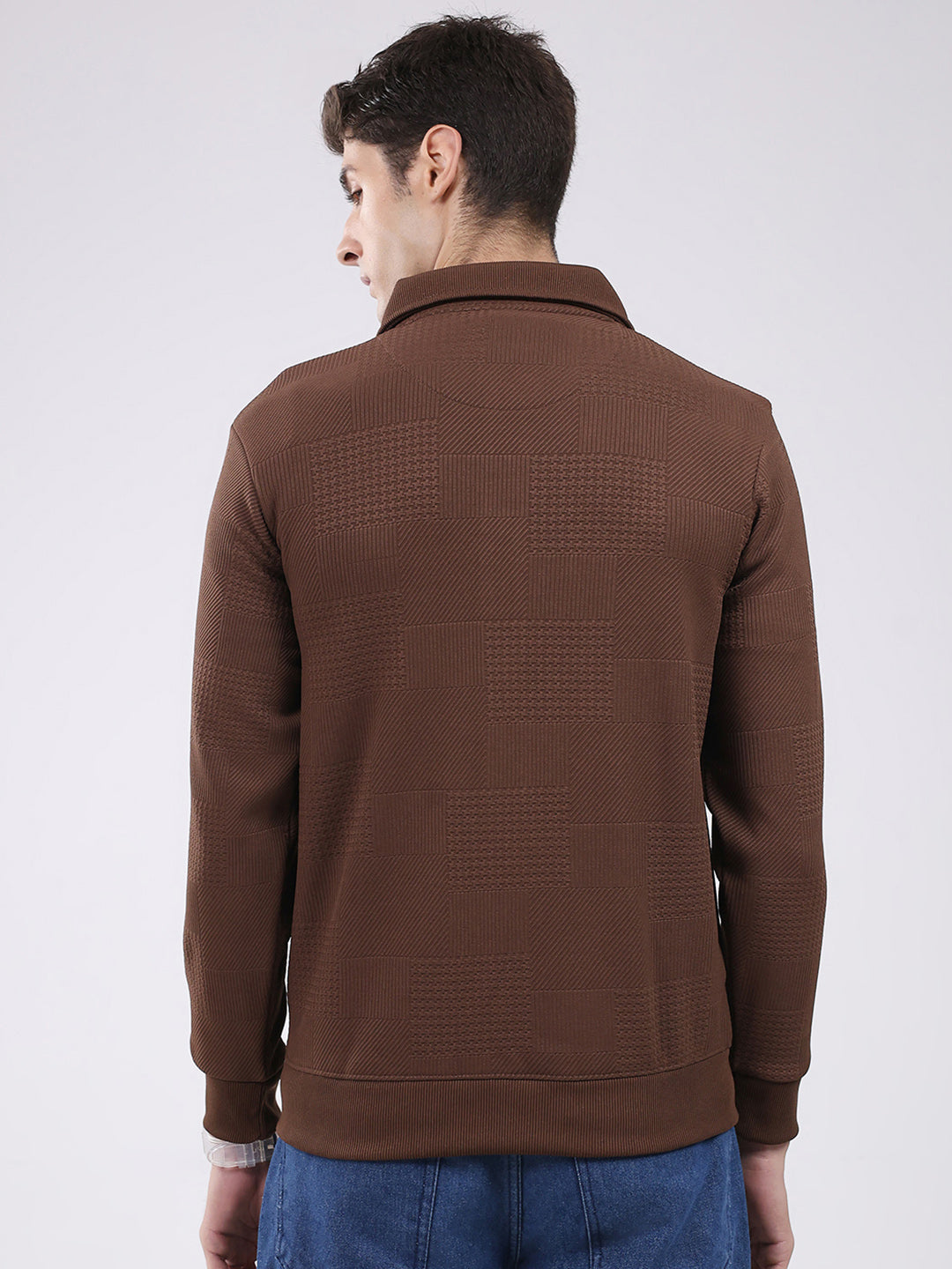 Men Brown Ultra-Warm Self-Design Sweatshirt (Anti-Pilling Fabric)