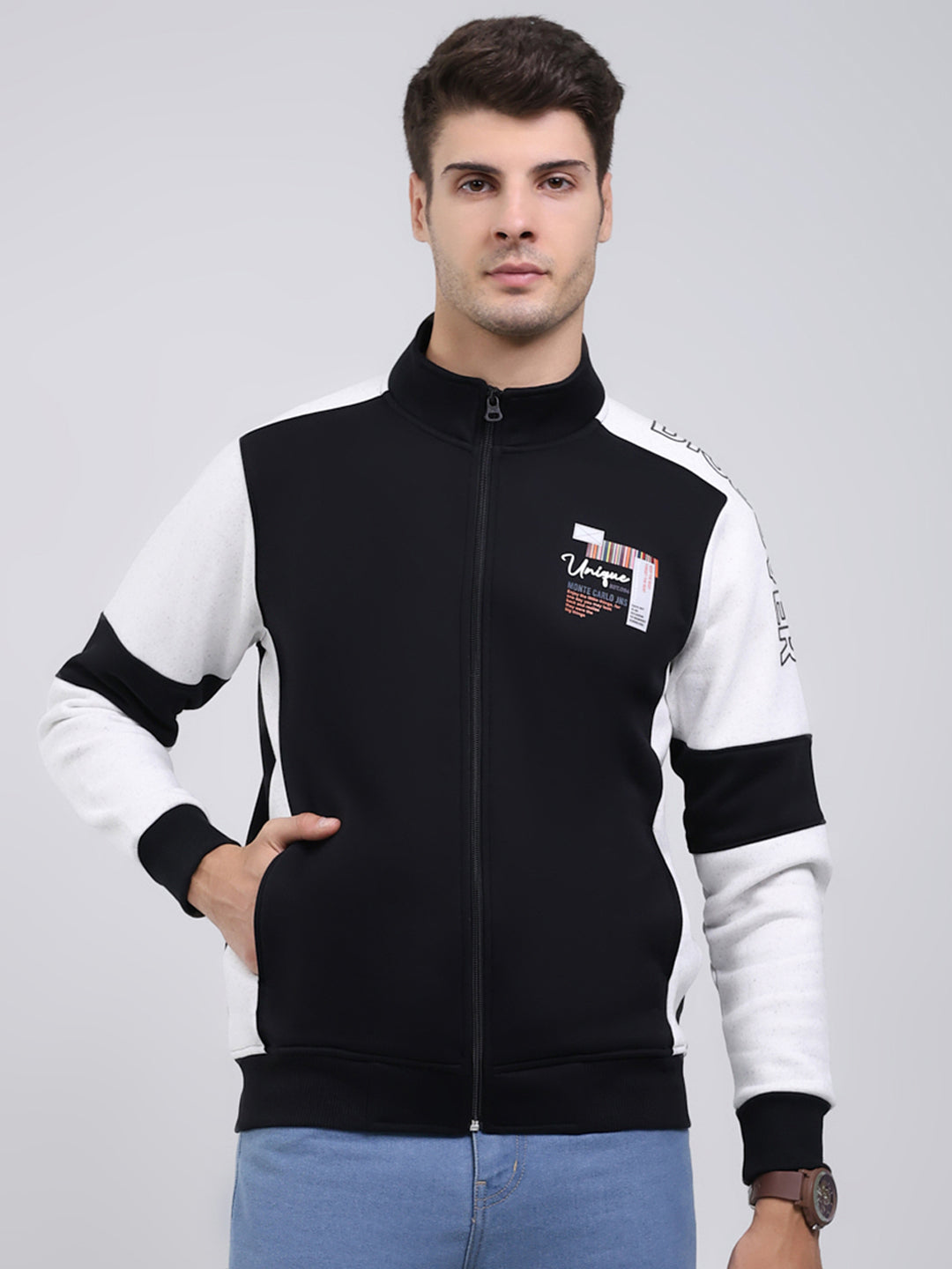 Men Black Solid Mock Neck Full Sleeve Sweatshirt