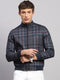 Men Navy Blue Jaquard Collar Full Sleeve Sweatshirt