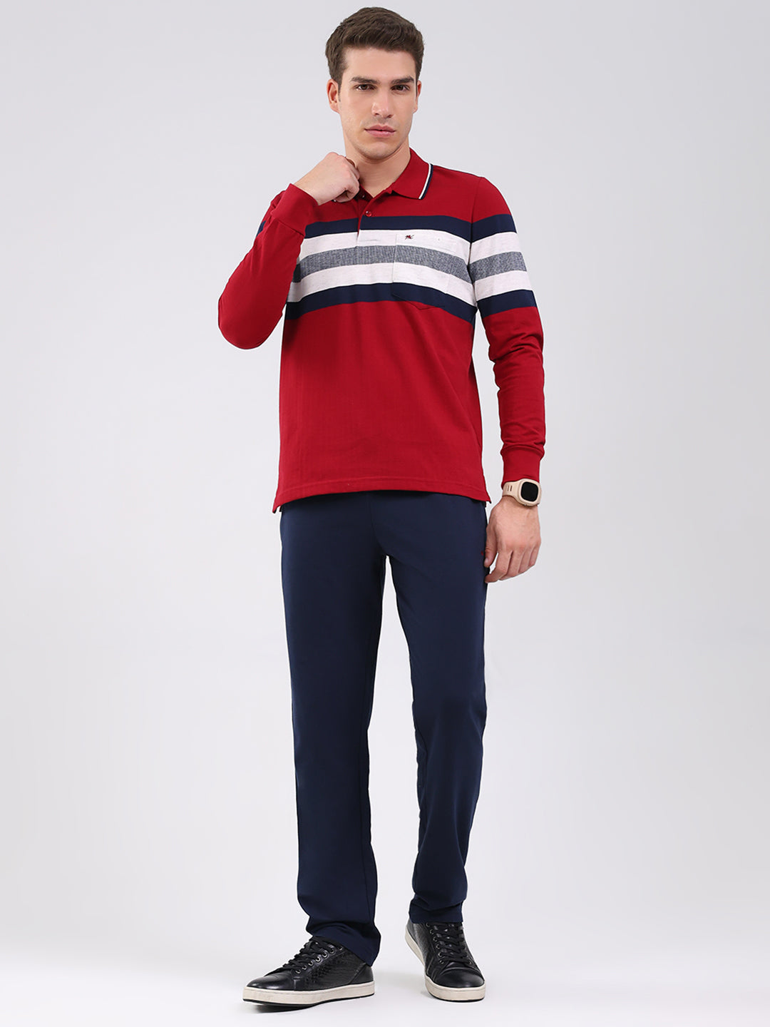 Men Maroon Solid Collar Full Sleeve Winter Tracksuit