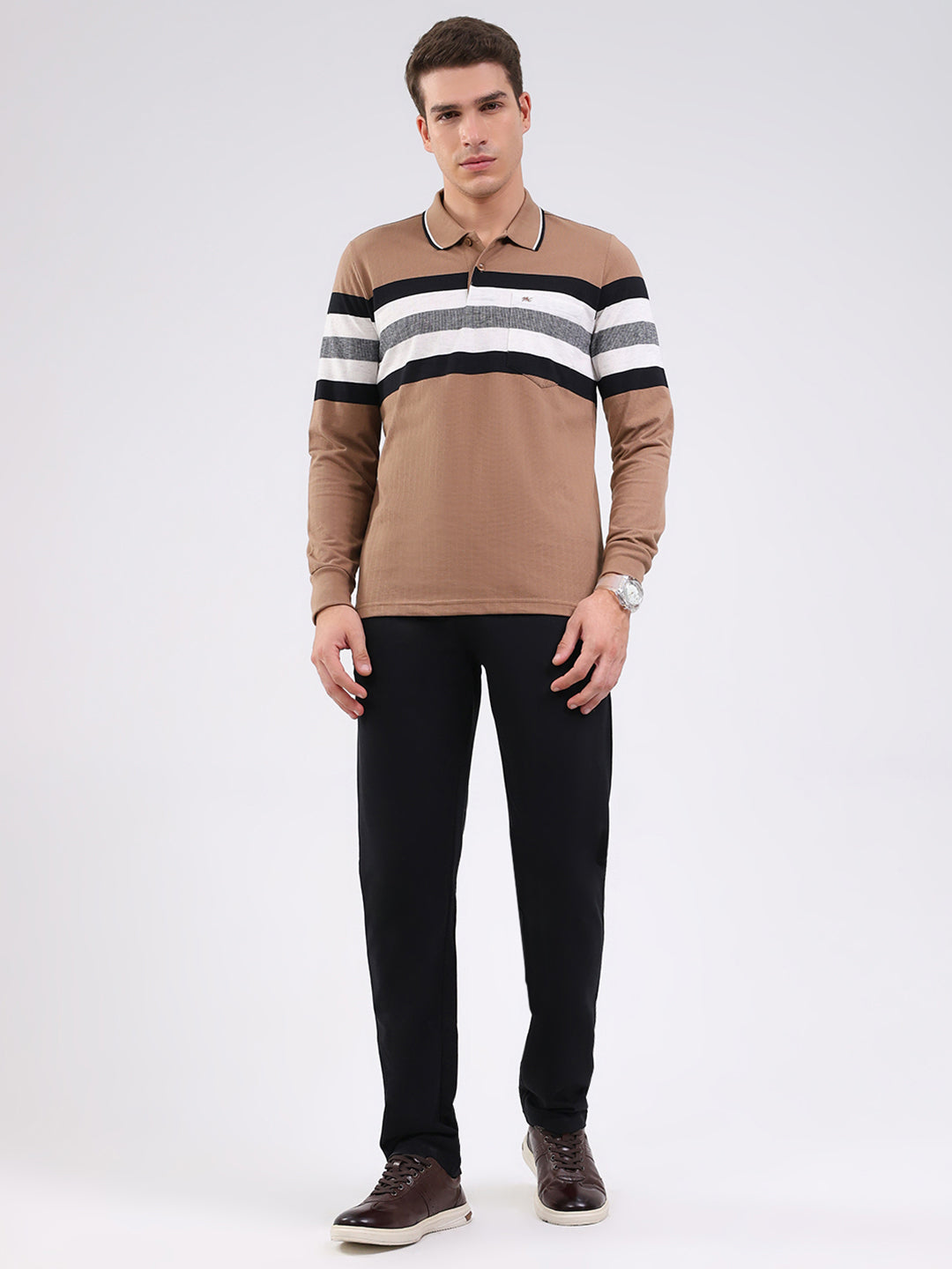 Men Beige Solid Collar Full Sleeve Winter Tracksuit