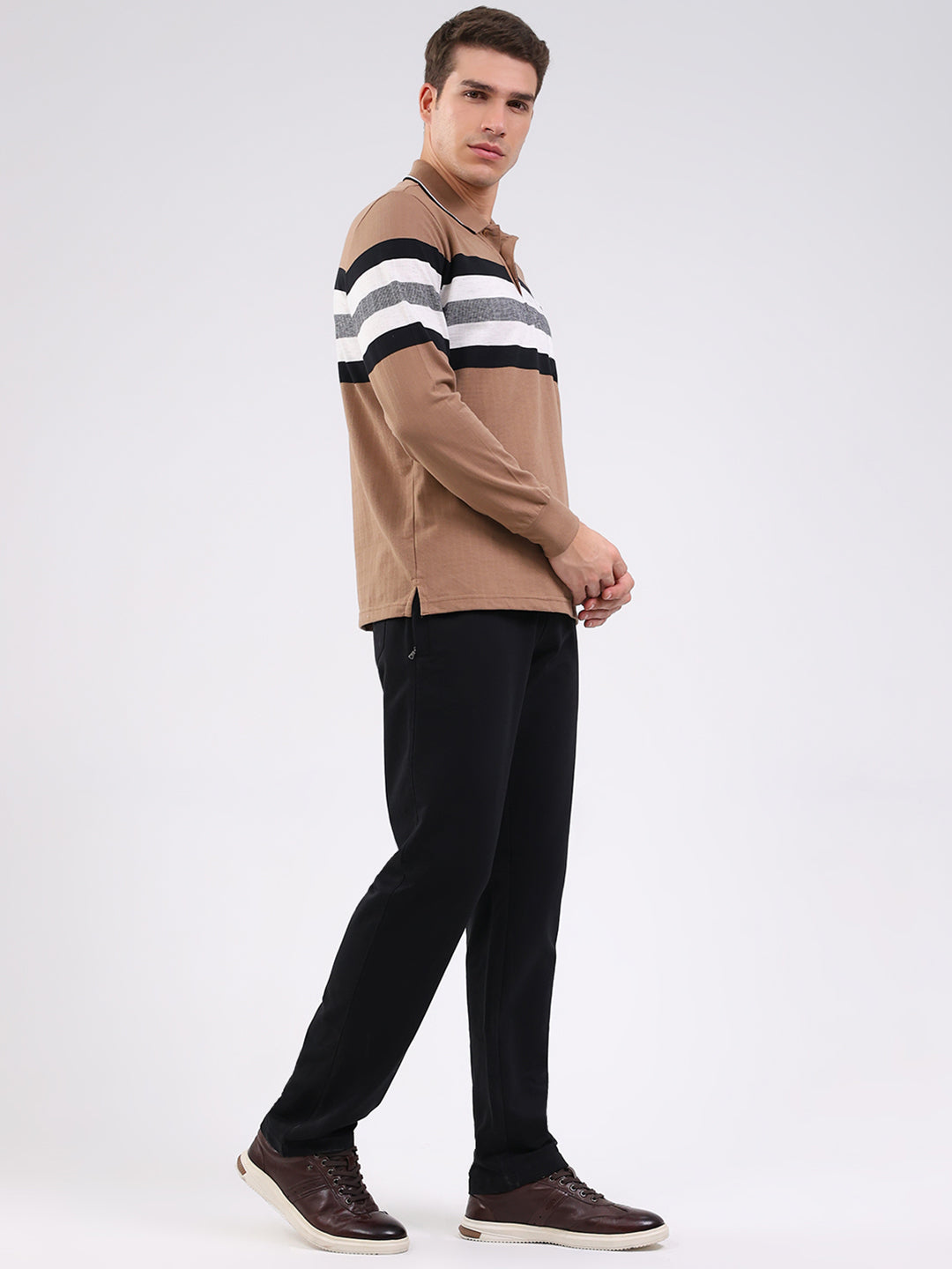 Men Beige Solid Collar Full Sleeve Winter Tracksuit