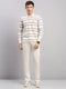 Men Beige Stripe Collar Full Sleeve Winter Tracksuit