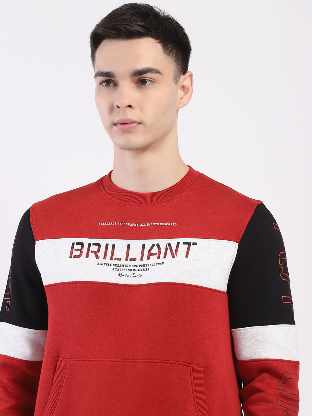 Men Maroon & Black Solid Round Neck Full Sleeve Winter Tracksuit