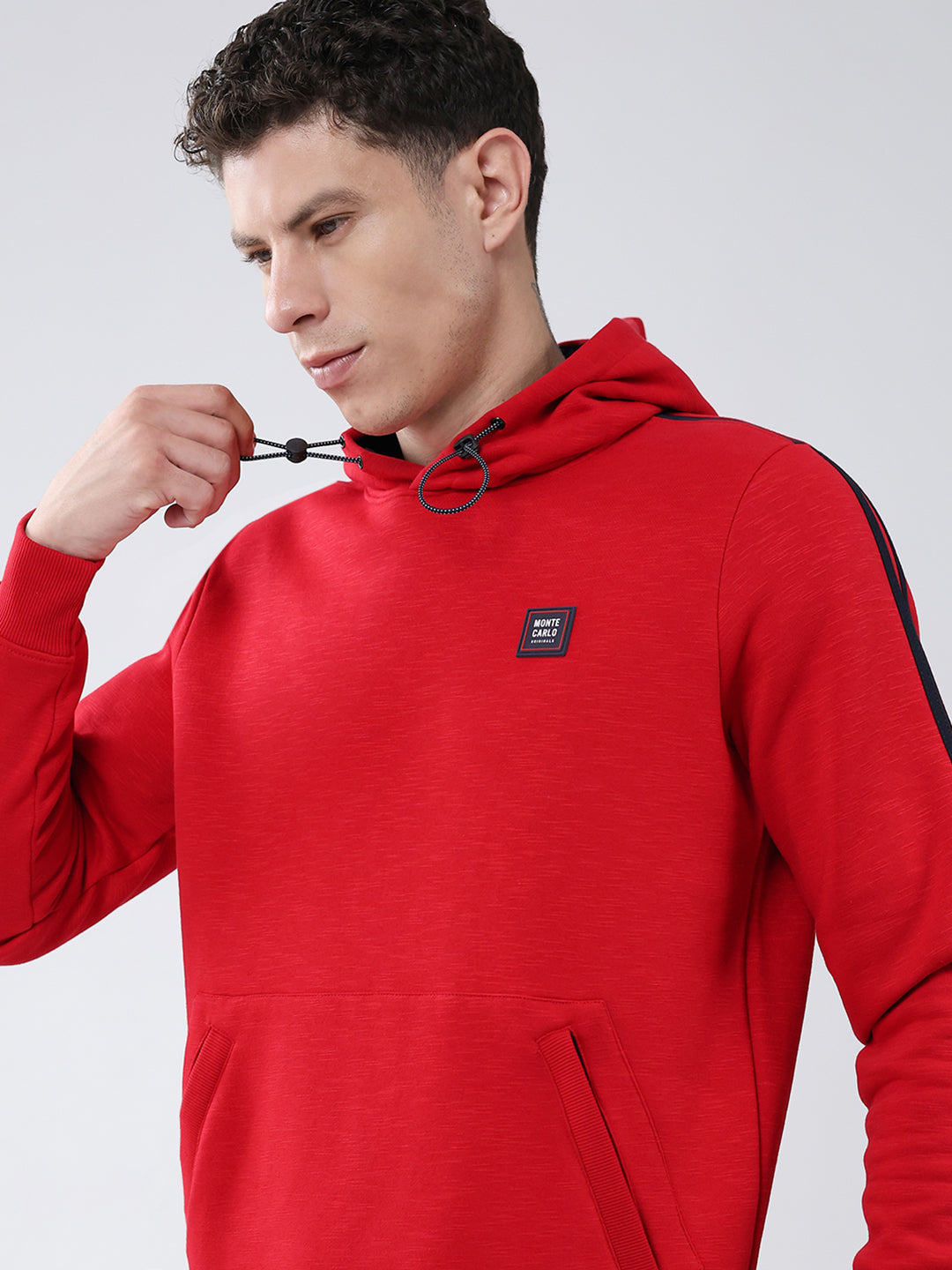 Men Red & Navy Blue Solid Hooded Full Sleeve Winter Tracksuit