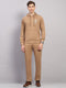 Men Beige Solid Collar Full Sleeve Winter Tracksuit