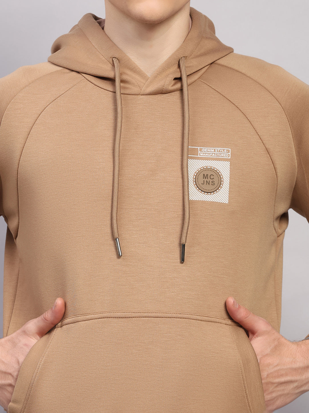 Men Beige Solid Collar Full Sleeve Winter Tracksuit