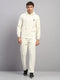 Men Off White Jaquard Collar Full Sleeve Winter Tracksuit