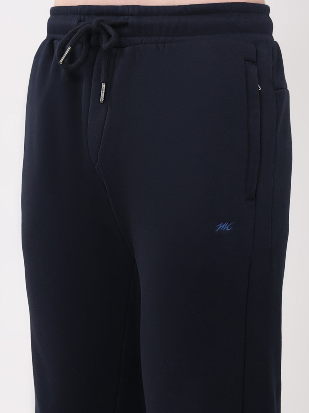 Men Navy Blue Solid Collar Full Sleeve Winter Tracksuit