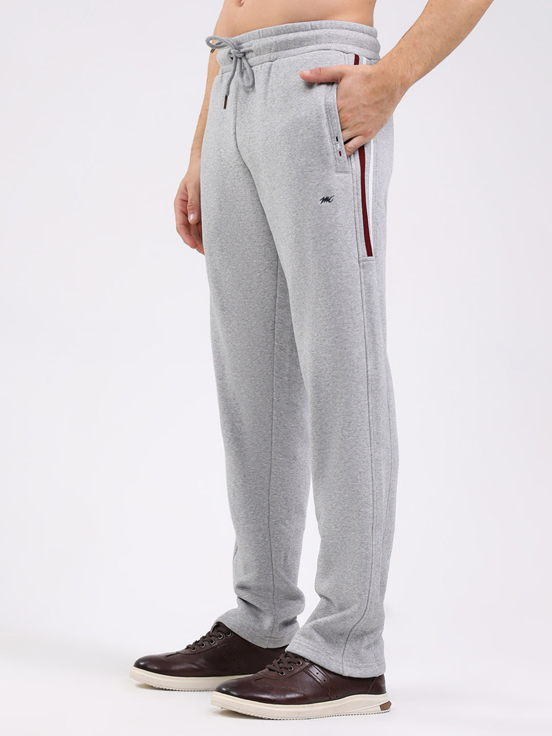 Men Grey Solid Mock Neck Full Sleeve Winter Tracksuit