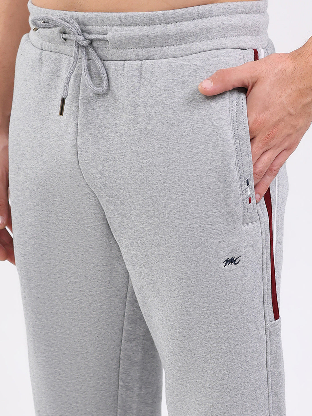 Men Grey Solid Mock Neck Full Sleeve Winter Tracksuit