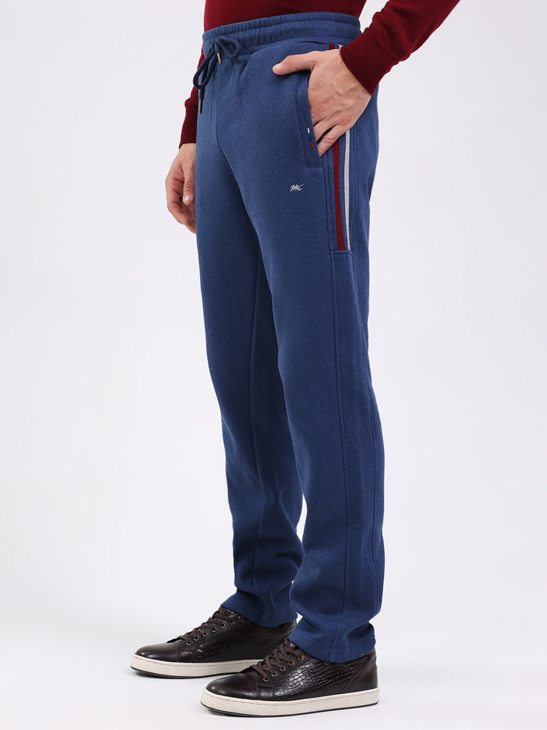 Men Blue Solid Mock Neck Full Sleeve Winter Tracksuit