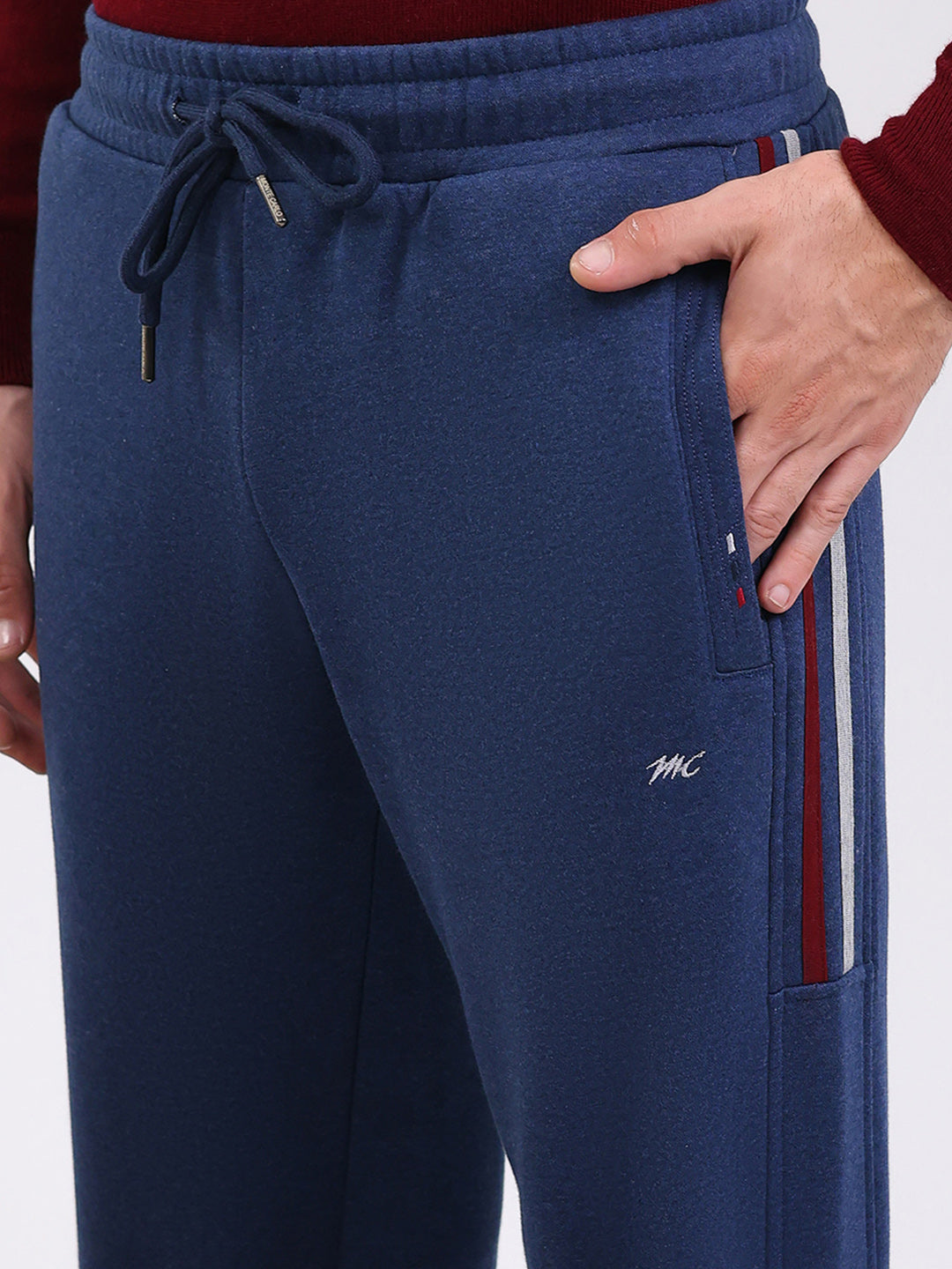 Men Blue Solid Mock Neck Full Sleeve Winter Tracksuit