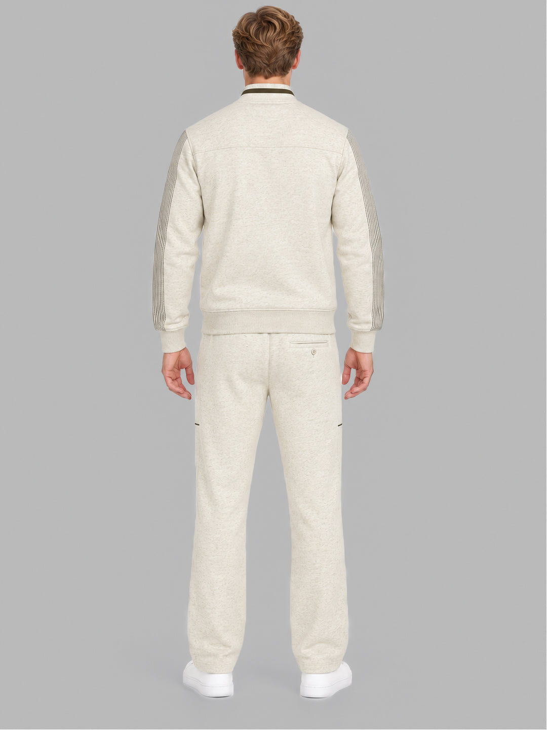 Men Camel Brown Solid Collar Full Sleeve Winter Tracksuit