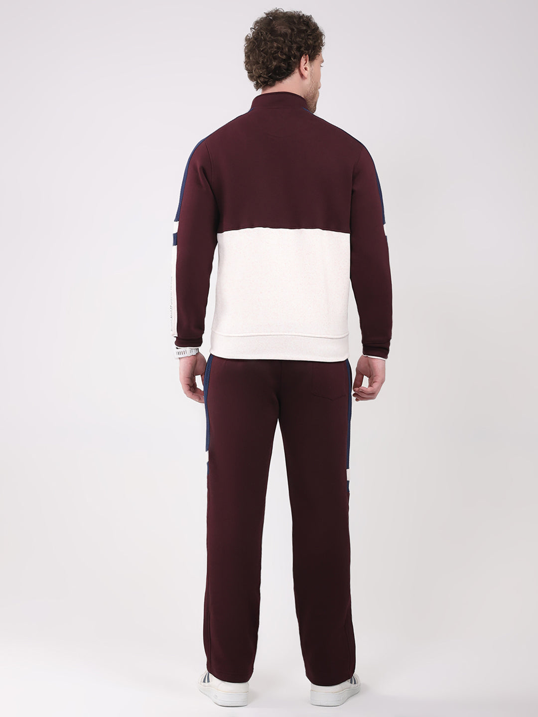 Men Maroon Solid Collar Full Sleeve Winter Tracksuit