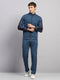 Men Navy Blue Solid Collar Full Sleeve Winter Tracksuit