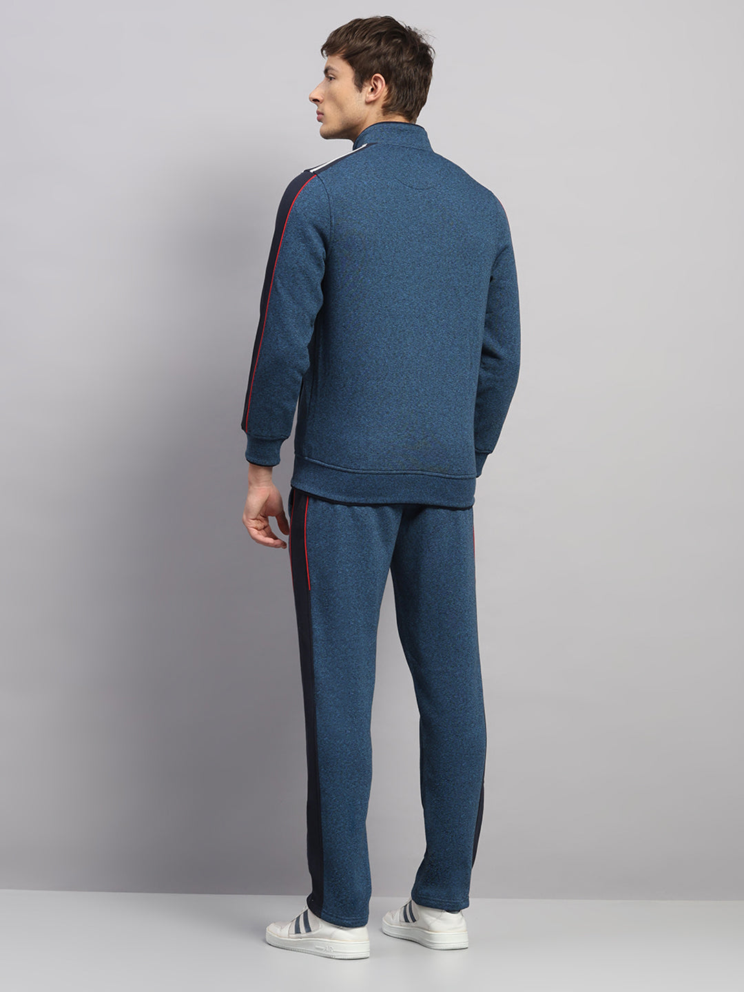 Men Navy Blue Solid Collar Full Sleeve Winter Tracksuit