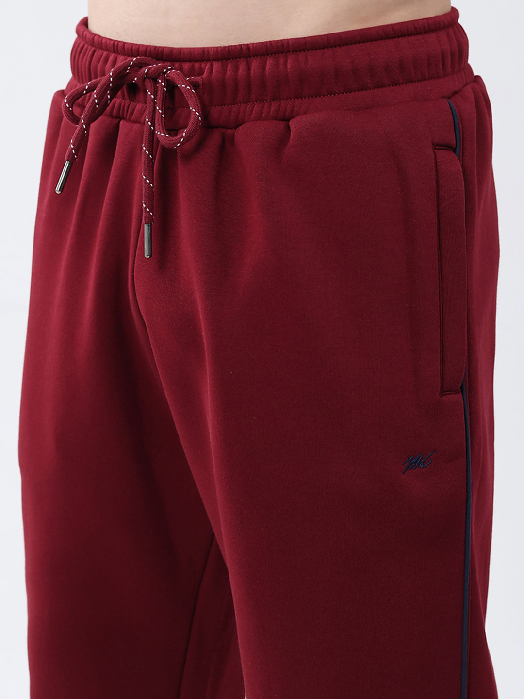 Men Maroon Solid Mock Neck Full Sleeve Winter Tracksuit