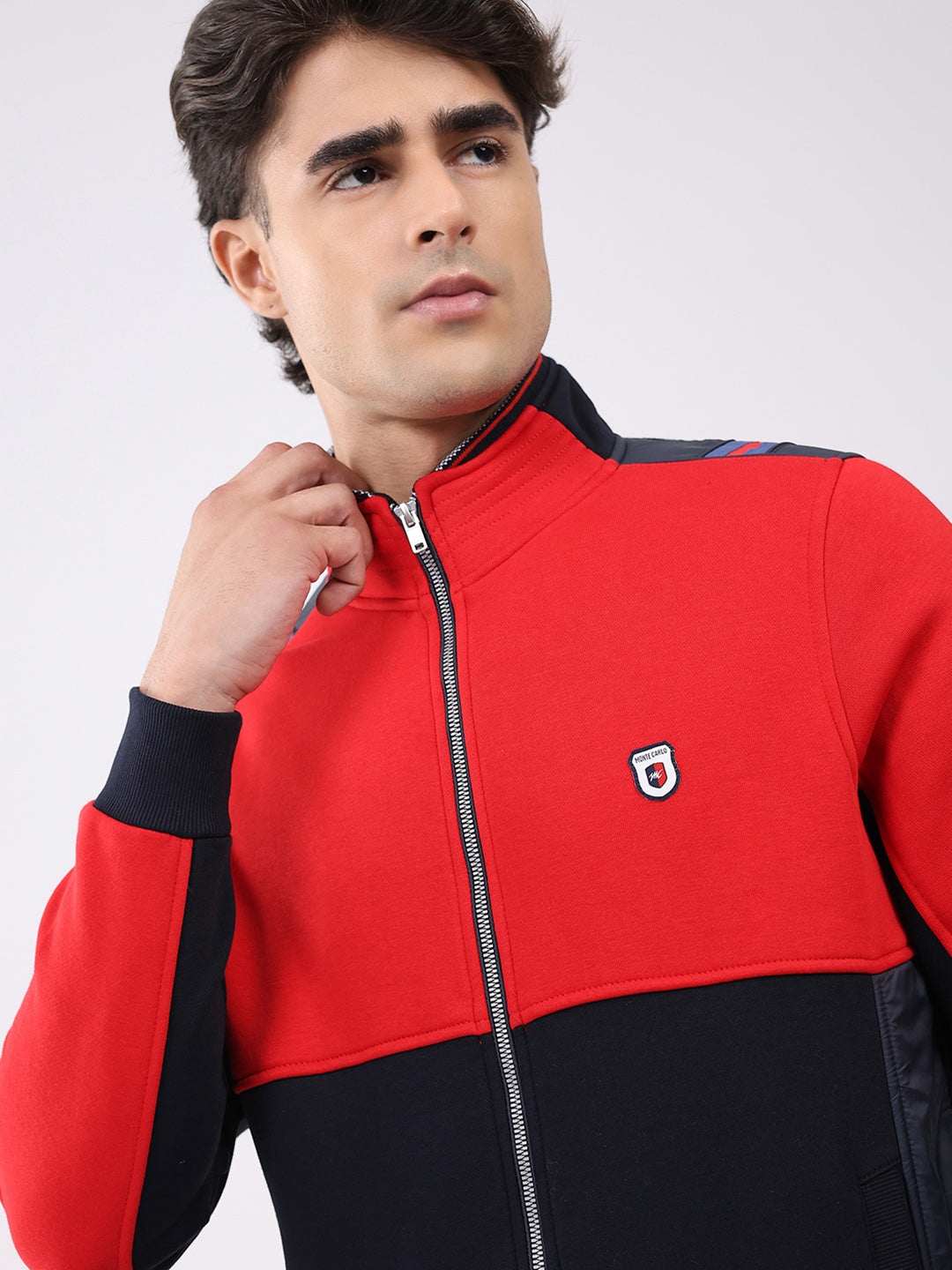 Men Navy Blue Solid Collar Full Sleeve Winter Tracksuit