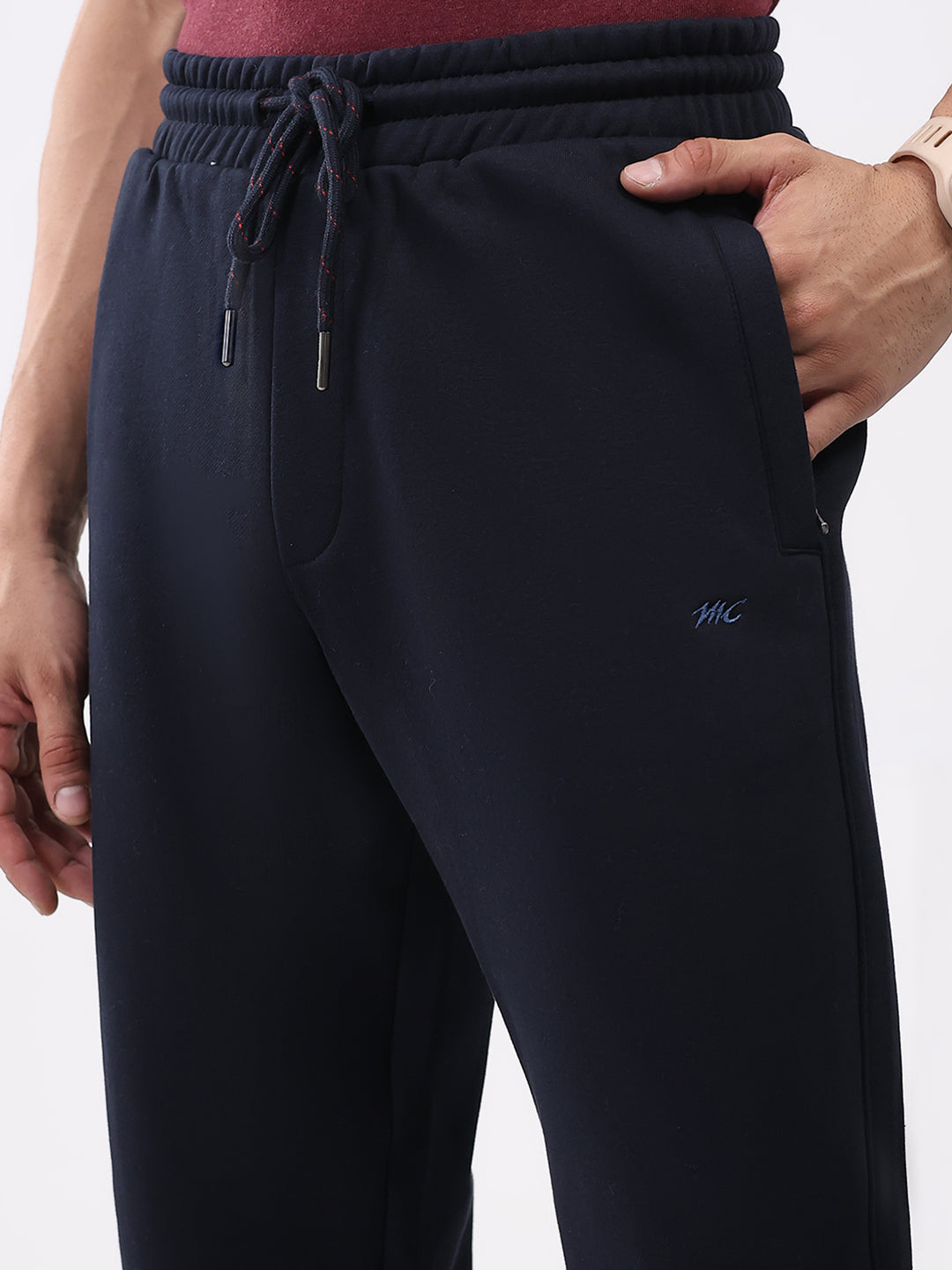 Men Navy Blue Solid Collar Full Sleeve Winter Tracksuit