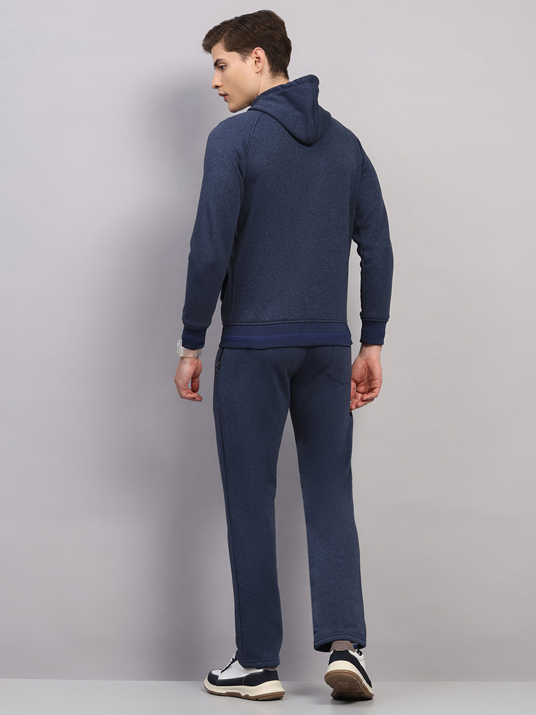 Men Navy Blue Solid Collar Full Sleeve Winter Tracksuit