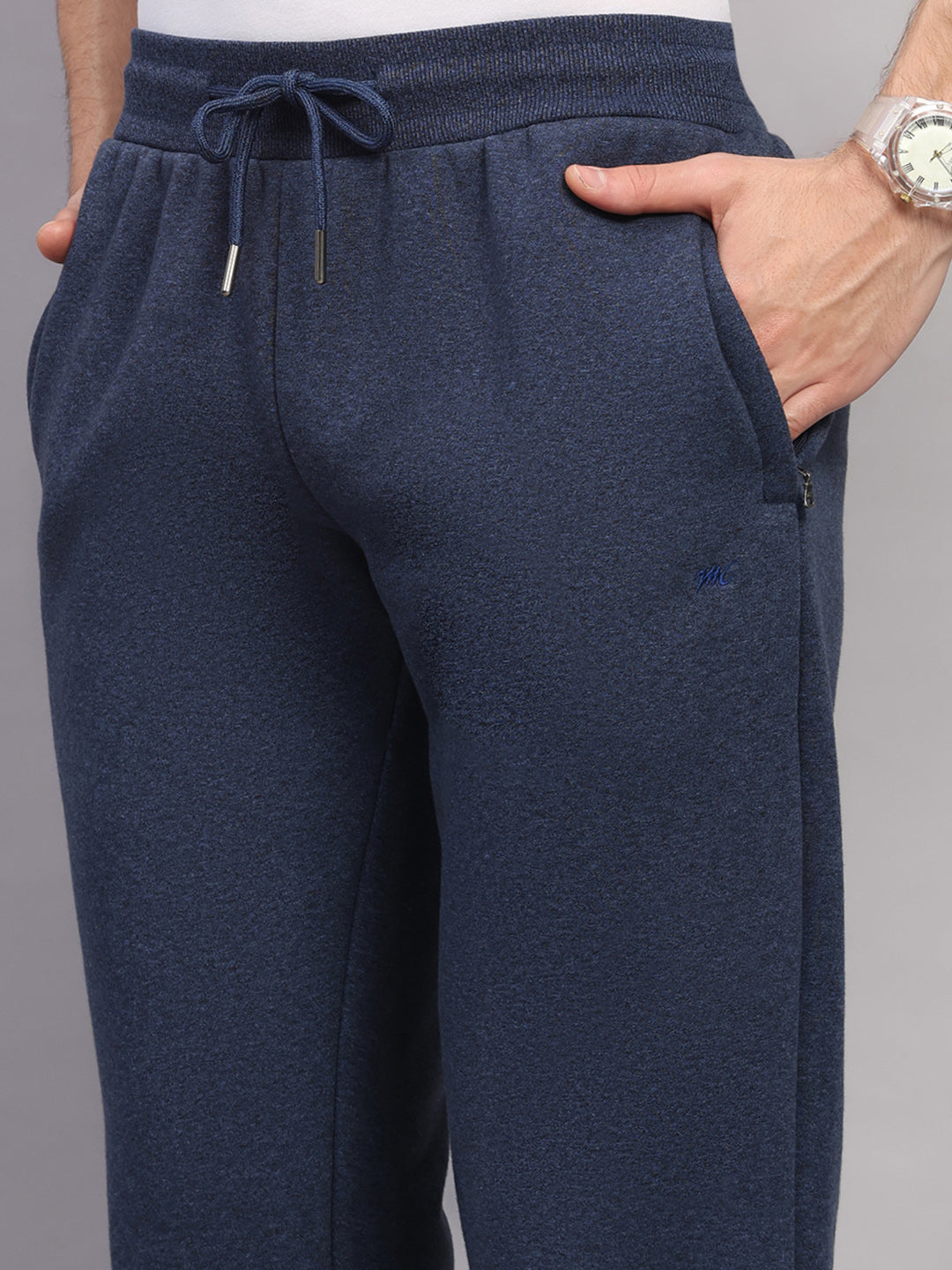 Men Navy Blue Solid Collar Full Sleeve Winter Tracksuit