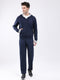Men Navy Blue Solid Hooded Full Sleeve Winter Tracksuit