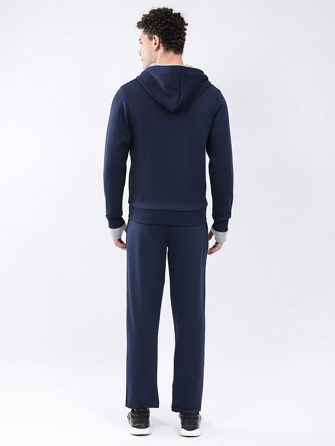 Men Navy Blue Solid Hooded Full Sleeve Winter Tracksuit
