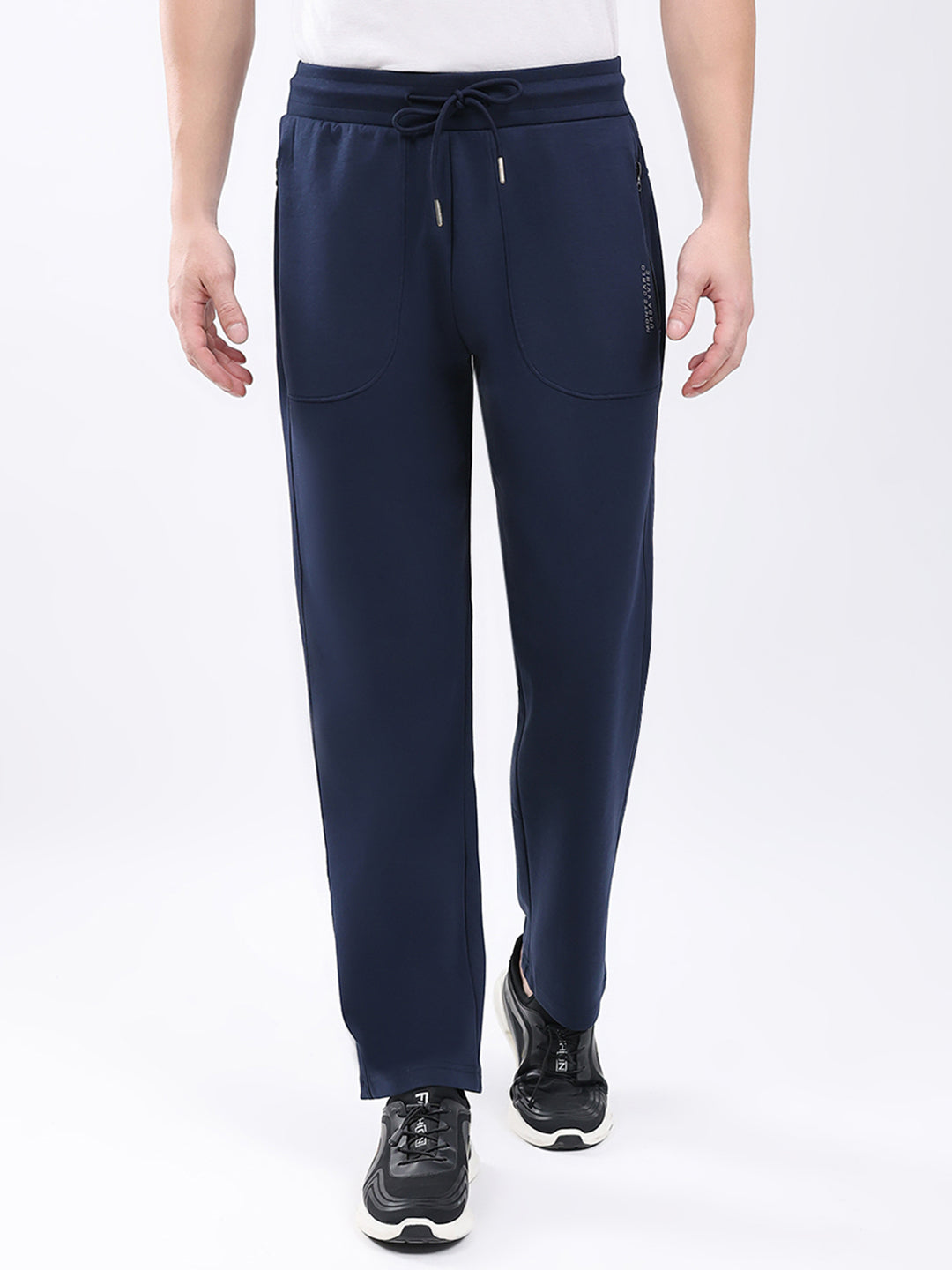 Men Navy Blue Solid Hooded Full Sleeve Winter Tracksuit