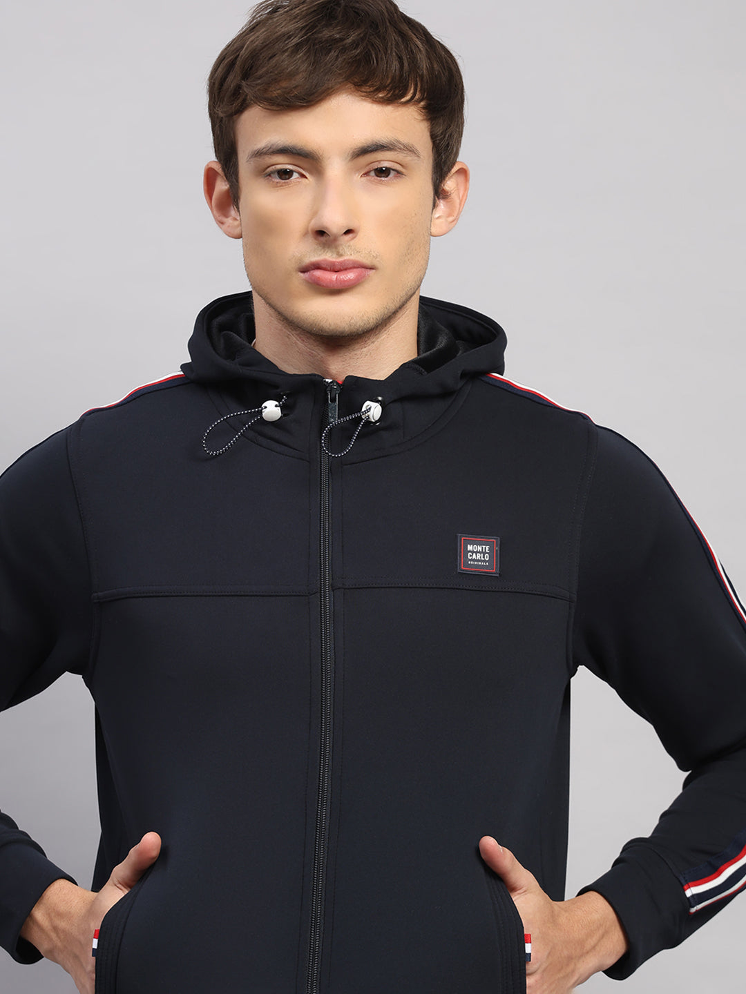 Men Navy Blue Solid Collar Full Sleeve Winter Tracksuit