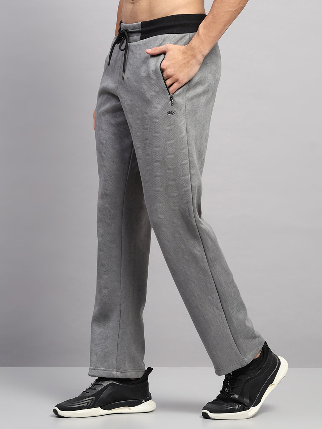 Men Grey Solid Collar Full Sleeve Winter Tracksuit