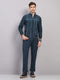 Men Teal Blue Solid Collar Full Sleeve Winter Tracksuit