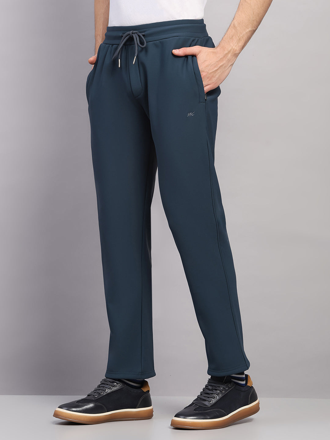 Men Teal Blue Solid Collar Full Sleeve Winter Tracksuit