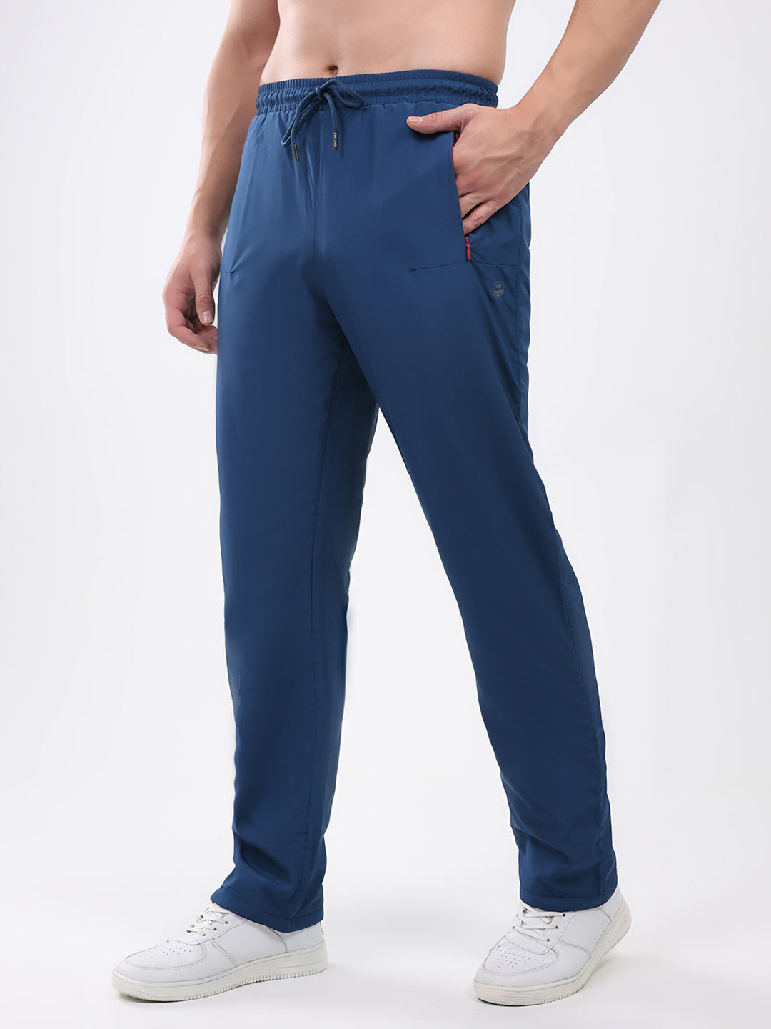 Men Blue Solid Mock Neck Full Sleeve Winter Tracksuit