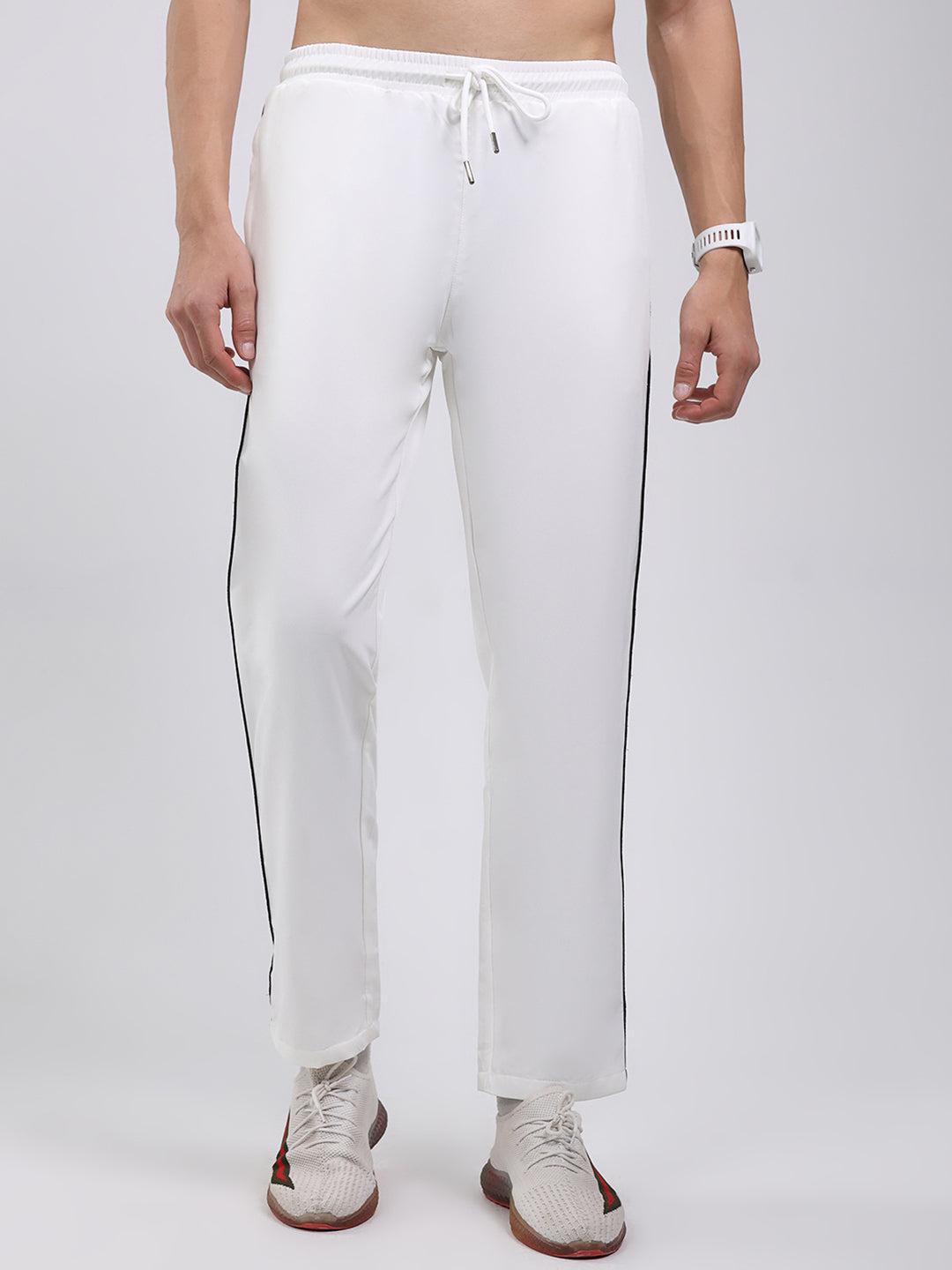 Men White Solid Mock Neck Full Sleeve Winter Tracksuit