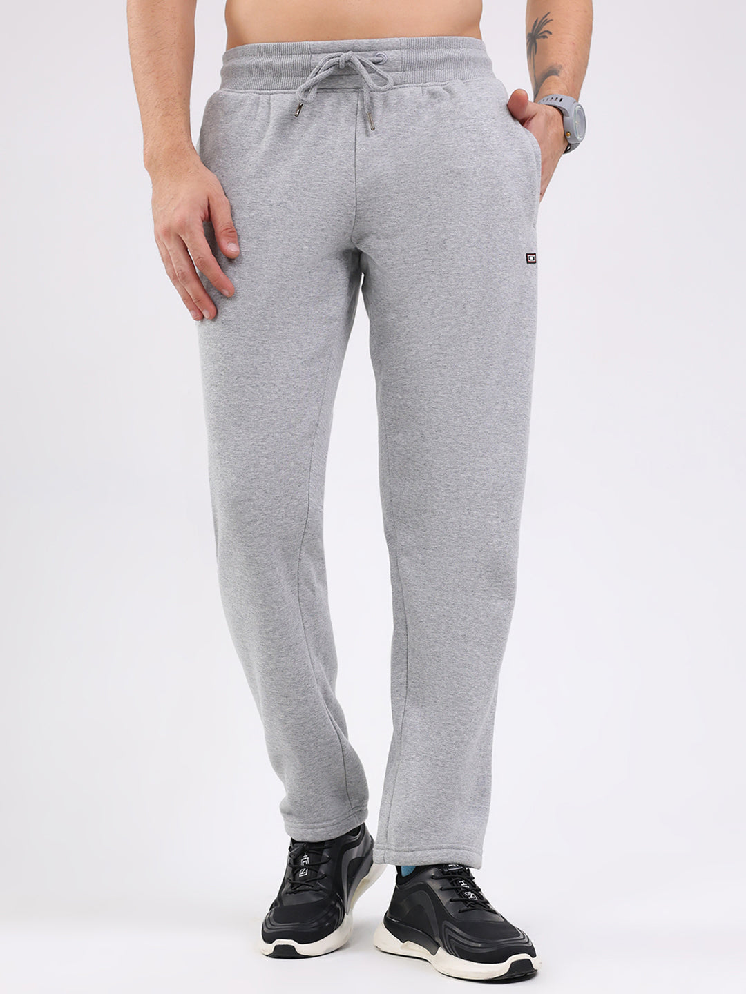 Men Grey Solid Regular Fit Winter Lower