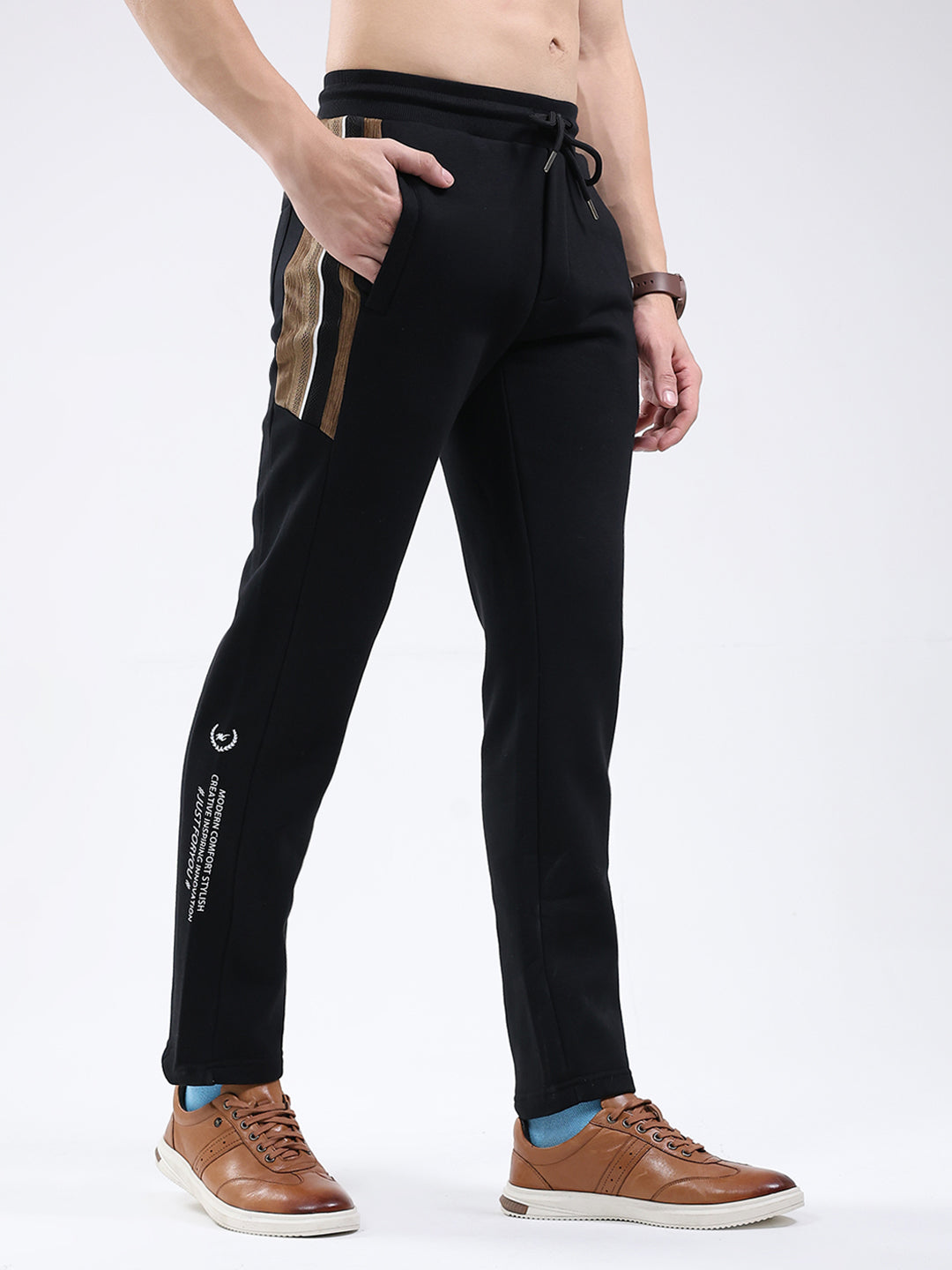 Men Black Solid Regular Fit Winter Lower