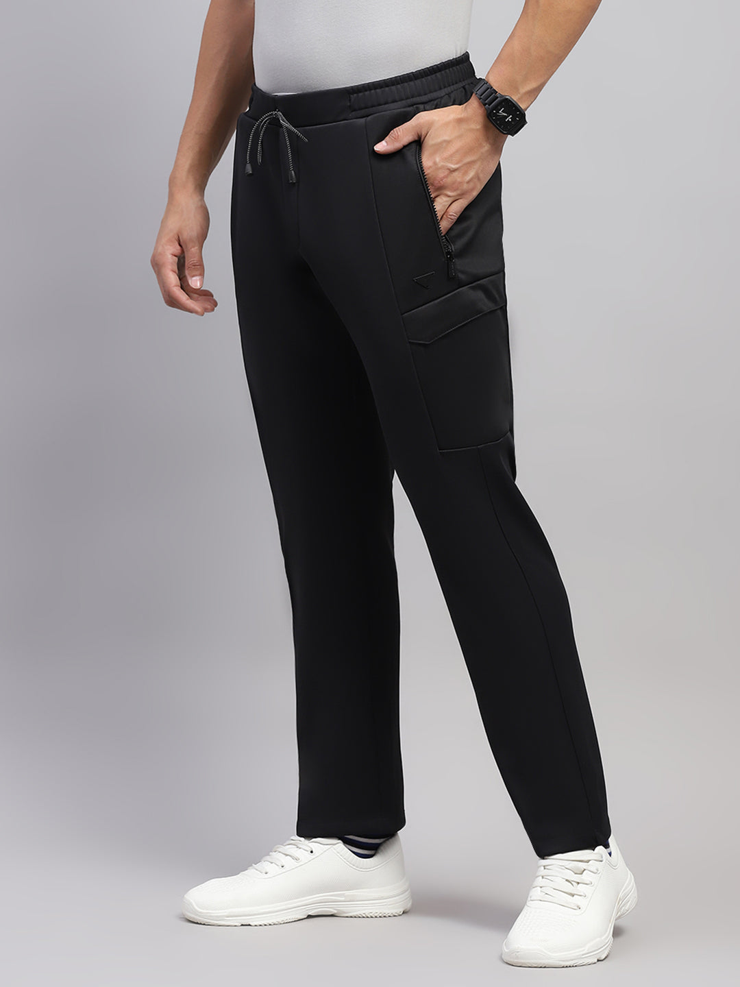 Men Black Solid Regular Fit Winter Lower
