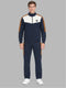 Men Navy Blue Printed Round Neck Full Sleeve Winter Tracksuit