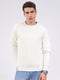 Luxuria Men Cream Solid Round Neck Full Sleeve Sweatshirt