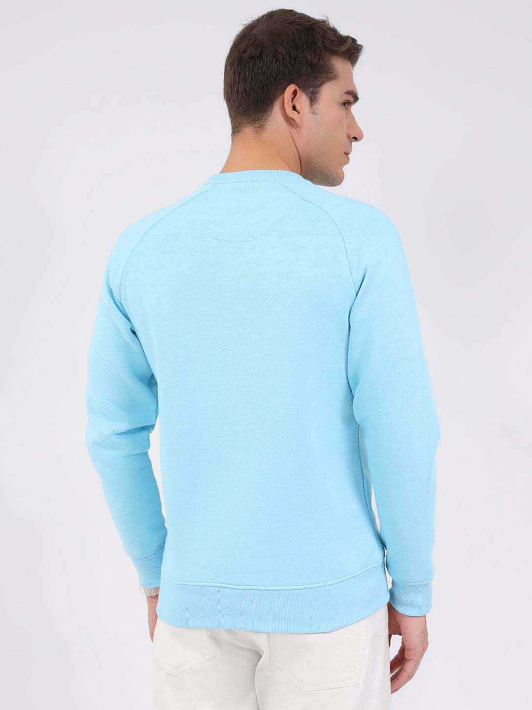 Luxuria Men Sky Blue Solid Round Neck Full Sleeve Sweatshirt