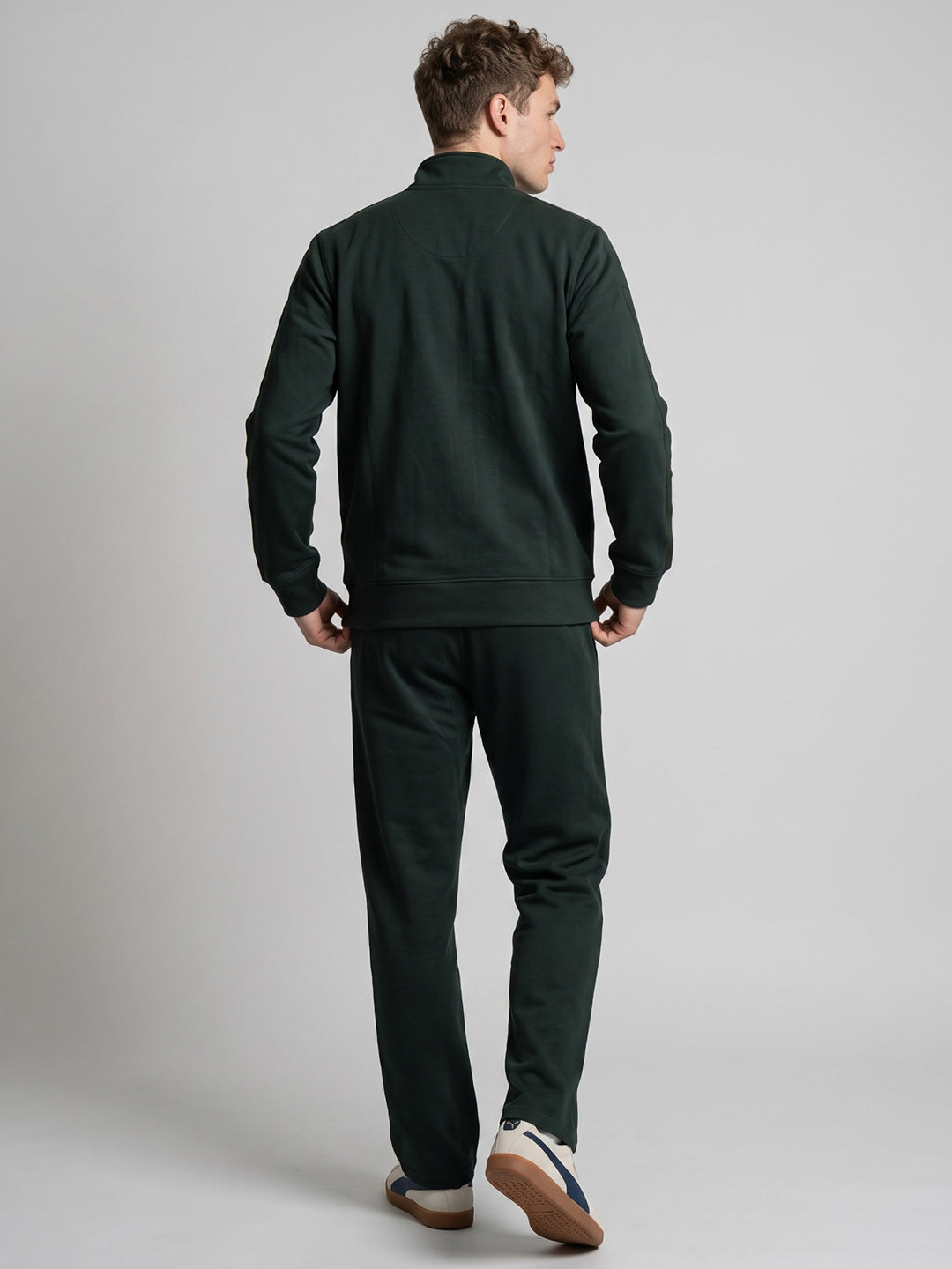 Luxuria Men Green Solid Collar Full Sleeve Winter Tracksuit