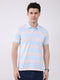 Men Sky Blue Stripe Collar Half Sleeve T-Shirt