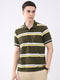 Men Olive Stripe Collar Half Sleeve T-Shirt