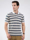 Men White & Blue Stripe Collar Half Sleeve T-Shirt