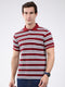 Men Maroon Stripe Collar Half Sleeve T-Shirt