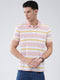 Men Pink Stripe Collar Half Sleeve T-Shirt
