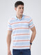 Men Blue Stripe Collar Half Sleeve T-Shirt
