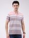 Men Pink Stripe Collar Half Sleeve T-Shirt